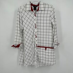 Ali Miles Womens Artsy‎ Oversized Tunic Top Size XS Windowpane Check Red Accent